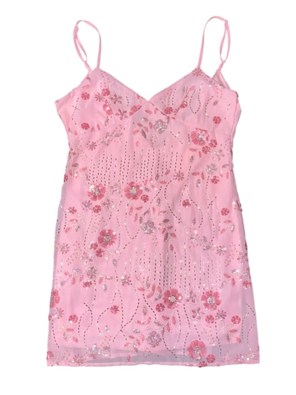 Thirty Thirty Pink Sequined Floral Adjustable Mini Dress Party Beaded NWT Medium